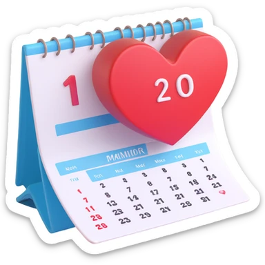 3d icon heart on calendar sticker