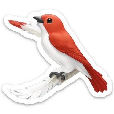red male flycatcher bird flying with white accent feathers flying upwards, A-symmetrical sticker