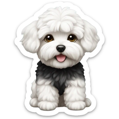 Dog maltipoo black/white fur sitting sticker