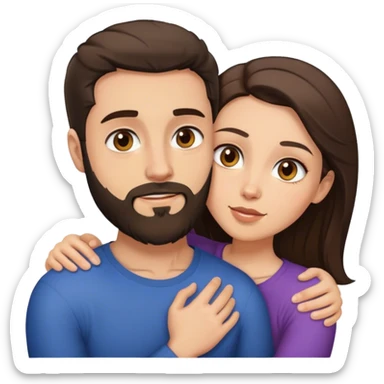 couple hugging passionately: a brunette girl with hazel eyes and brunette man with a beard and grey eyes sticker