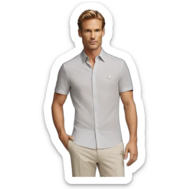 Creame un emoji de un hombre que vista camisas de marca HUGO BOSS sticker