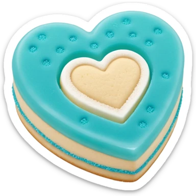 Realistic shortbread cookie in the shape of a heart with Tiffany blue color jelly middle filling and sprinkled powder sugar on top. sticker