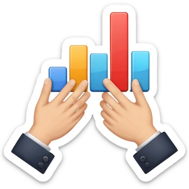 two hands shaking with a bar graph sticker