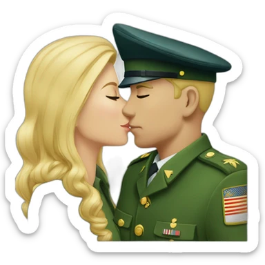 blonde girl kissing a military man in a green uniform sticker