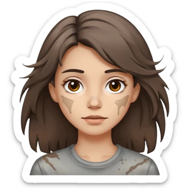 very dirty looking homeless woman very very dirty and smelly looking face only, not old with grey smudges everywhere and messy hair and lots of stains on face ugly,  sticker