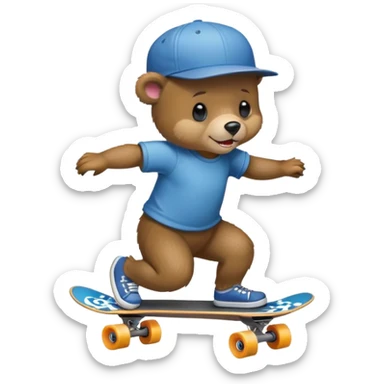 A bear cub wearing a cap riding in skate sticker