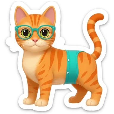 orange tabby cat with teal glasses and underwear sticker
