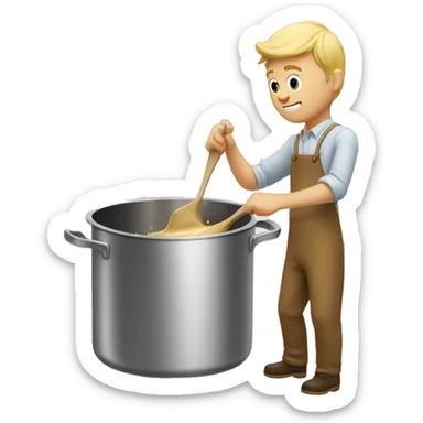 Blonde Male stirring a roux in a stock pot sticker