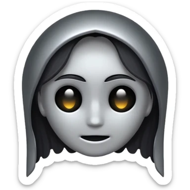 Minimalist broken halo, dark gothic iOS-style emoji, metallic silver, subtle glow, black background sticker