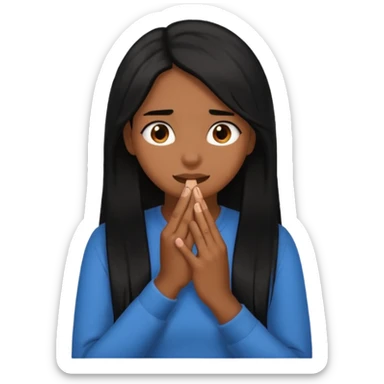 biting nails in flirtatious and shy way, brown skin, long black hair sticker