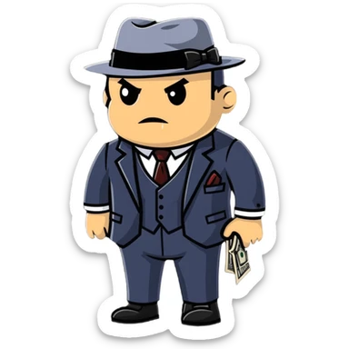 tough mafia gangster with pinstripe suit sticker