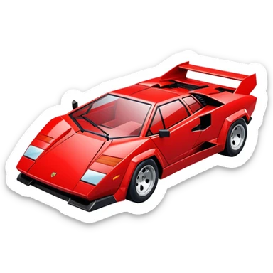 Simplified red Lamborghini Countach sports car, basic geometric shapes, minimal styling sticker