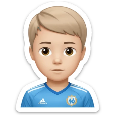 Un enfant qui a le coupe sur le coter et qui porte un maillot de marseille sticker