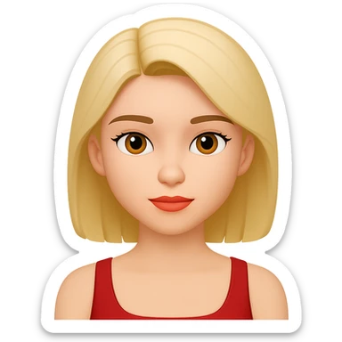 Change her facial expression to normal, keep the same style as the reference image. sticker