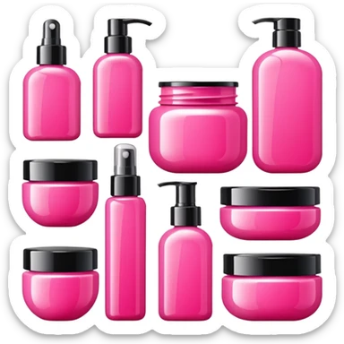 a collection of bright pink skincare and coqquette sticker