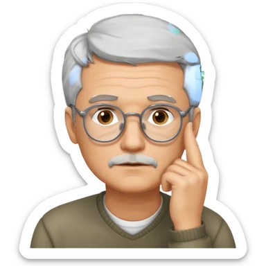 Gray haired man with glasses with his hand on his chin thinking sticker