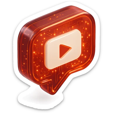 red speech bubble with inside a big red YouTube white play button, very glossy circuit style, lot of glow sticker