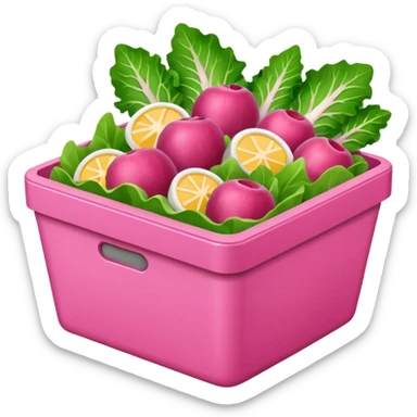 pink salad box contain sticker