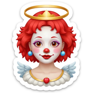 round face female clown with angel's halo no crown sticker