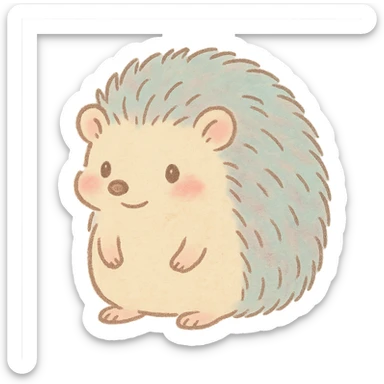 tiny pastel hedgehog outline, Japanese hand-drawn soft style, full object, blushing cheeks sticker