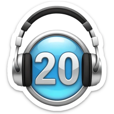 Music playlist badge with large "2010" number in the center, with headphones sticker
