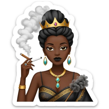 Black queen puffing weed with smoke sticker
