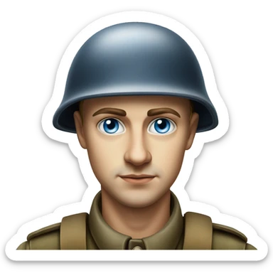 blue eyed  guy 28 years old german soldier in helmet 1940 photorealistic serious sticker