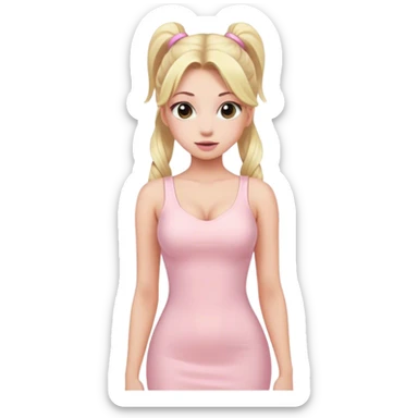 Beautiful woman with long blonde ponytails wearing light pink bodycon dress sticker