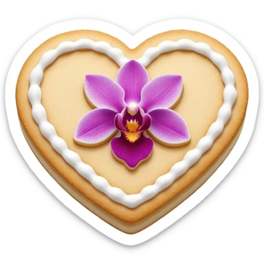 Realistic shortbread cookie in the shape of a heart with orchid color jelly middle filling and sprinkled powder sugar on top. sticker