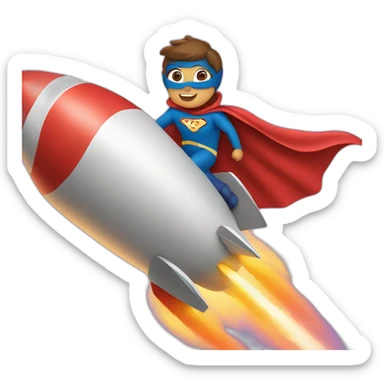 person dressed with a superhero cape is riding on a rocket sticker