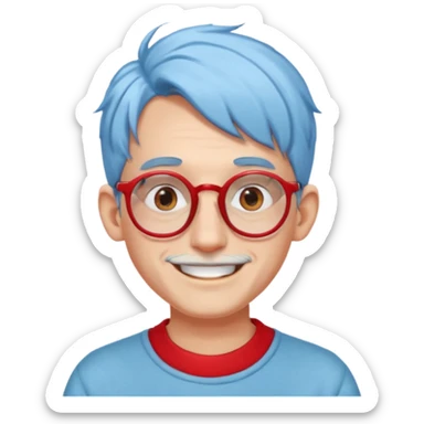 light blue haired man mid length hair with big ears and red earrings and spectaclesi happy sticker
