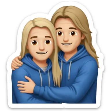 two happy men with long hair hugging, in hoodies sticker