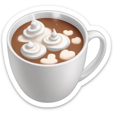 white mug of hot chocolate with marshmallows and whipped cream sticker