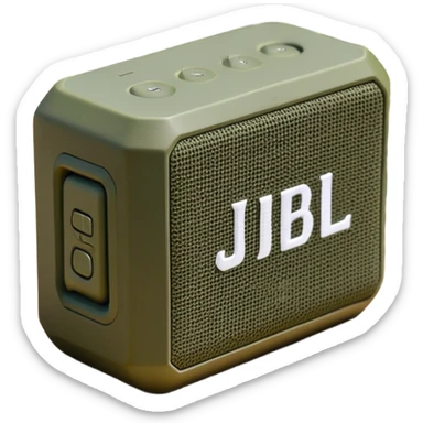 Khaki colored JBL Go 4 bluetooth speaker, small portable audio device, rugged design, army green, angled view sticker