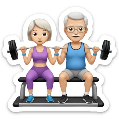 light skin grandma and grandpa work out at the gym and They have neutral colours of clothes sticker