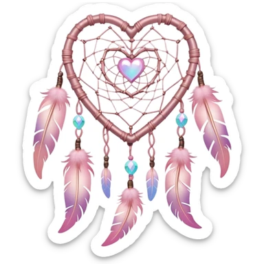 Iridescent pastel pink heart-shaped rosy dreamcatcher sticker