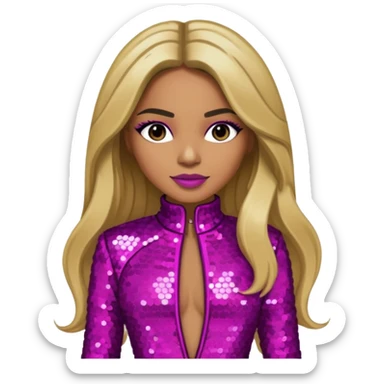 Ciara with long dark blonde hair magenta sequin outfit sticker