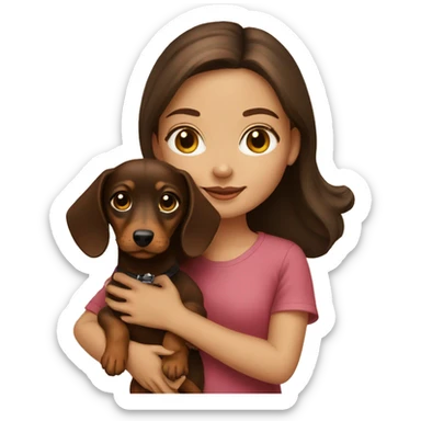 Brunette girl with dachshund puppy sticker