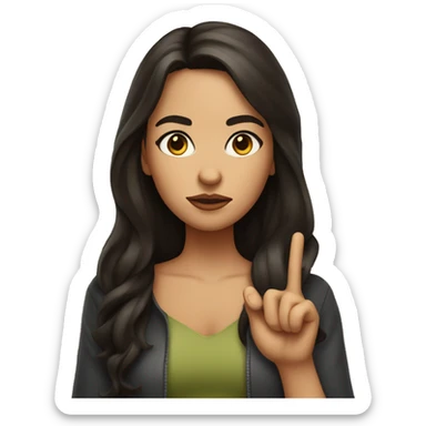 brunette girl pouting and putting two fingers up in a peace sign sticker