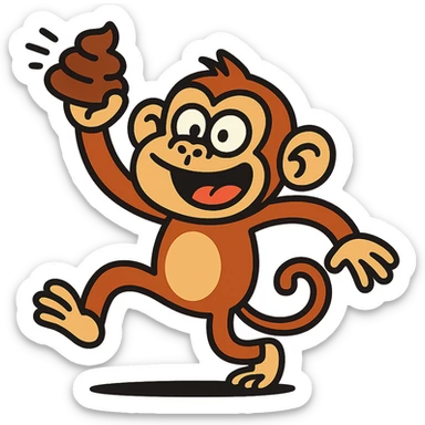 funny monkey throwing poop, cartoon style, vibrant colors, funny expression sticker
