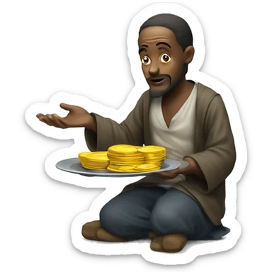 Beggar asking money with plate sticker