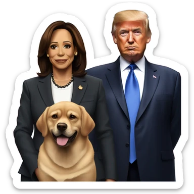 Donald trump and his dog with Kamala harris sticker