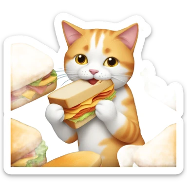 Orange and white cat eating a sandwich  sticker