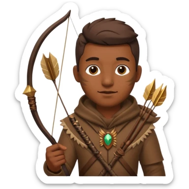 The classic hunter image with a bow and arrow on his back, dressed in brown with some animal made decorations sticker