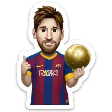Lionnel Messi with a ballon dor sticker