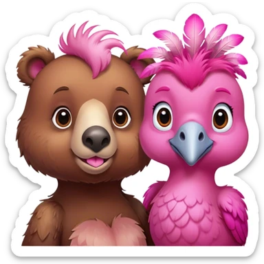 A cute brown bear and a realistic cute pink dodo closely together sticker