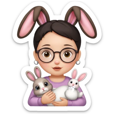 bunny ear accessory wearing baby dark haired bun spectacled sticker
