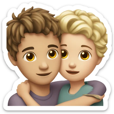 White skin Young man and girl hugs with heart sticker
