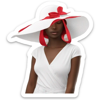 a beautiful Love themed, women's sunhat with bow in white, bright crimson red and yellow gold colors, sticker