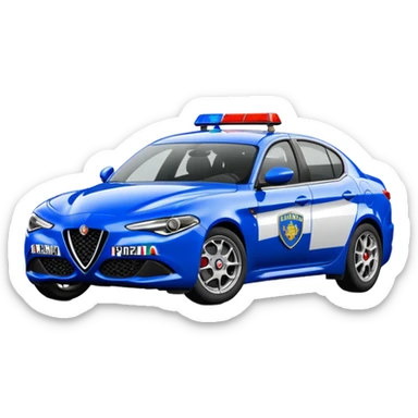 crea auto di servzio alfa romeo giulia tutta blu con la scritta sul lato polizia penitenziaria  sticker